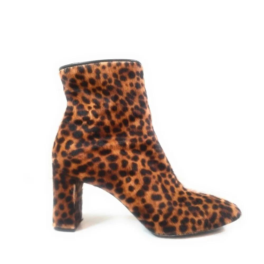 Eugenia Kim Women Booties Calf Hair Leopard Brown Zip Up Ankle Heel Boots Sz 41